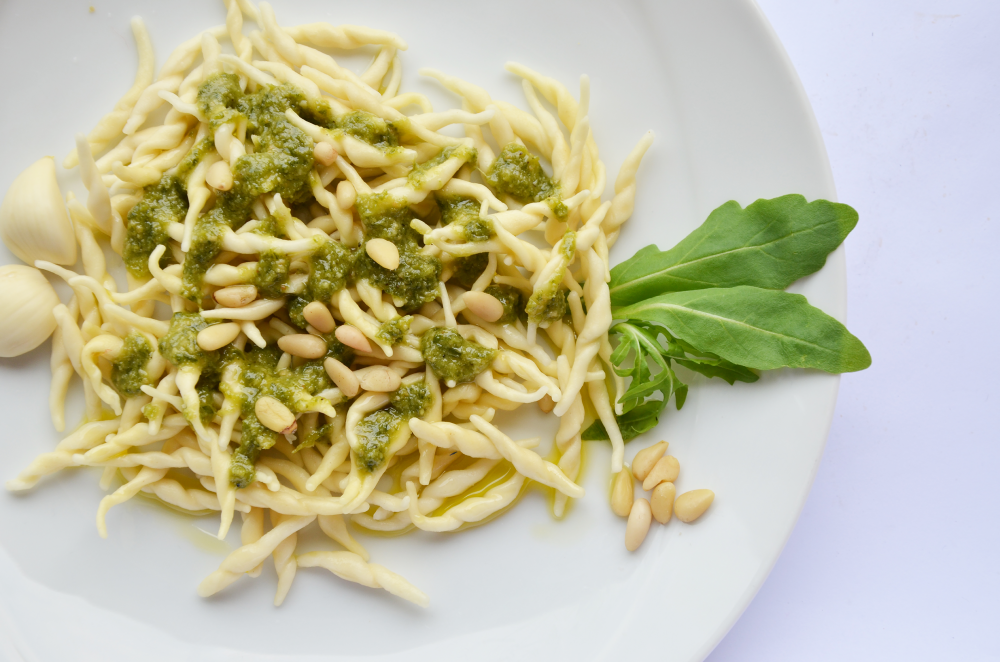 Trofie with pesto sauce and nut pesto sauce